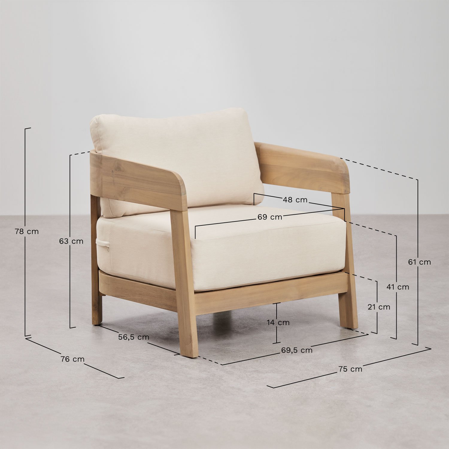 Fauteuil en bois d'acacia Uleno , mesures