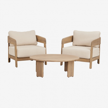 Ensemble De Salon Avec 2 Fauteuils Et Table Basse En Bois D'acacia Uleno Acacia Marron Clair - Sklum
