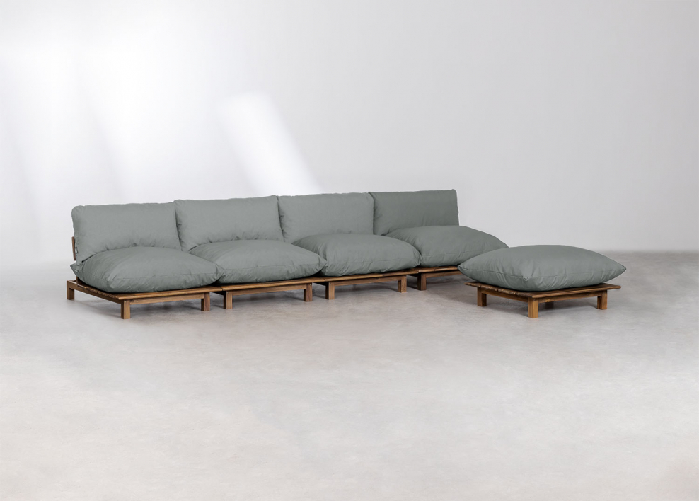 Canapé inclinable modulaire 4 pièces avec pouf en bois d'acacia Brina - Gris Anthracite
