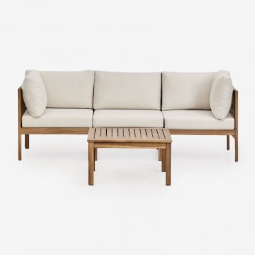 Ensemble De Canapé Modulable Branson 3 Pièces Avec Accoudoirs Et Table Basse En Bois D'acacia Brun Acacia - Sklum