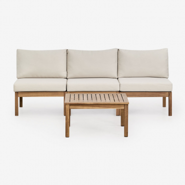 Ensemble De Salon Avec Canapé Modulable 3 Pièces Et Table Basse En Bois D'acacia Branson Brun Acacia - Sklum