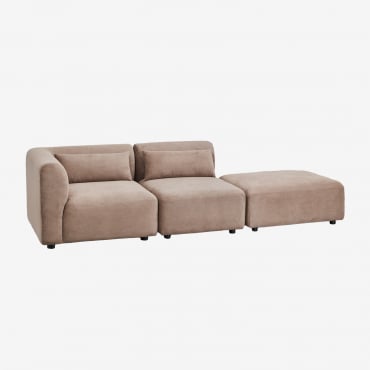 Canapé D'angle Modulable 2 Pièces Avec Pouf Fogler Velours Côtelé Camel Brun - Sklum