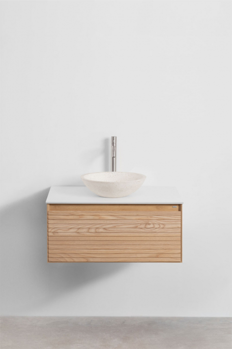 Ensemble de meuble de salle de bain suspendu 80x50 cm en bois de frêne Tedrik - Marron cendré 