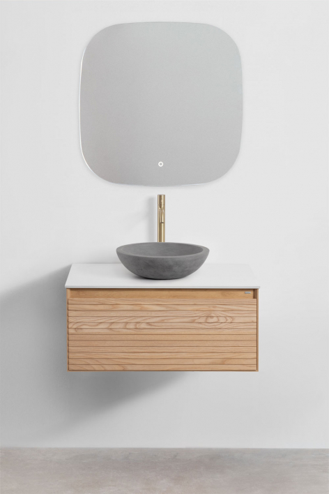 Ensemble de meuble de salle de bain suspendu 80x50 cm en bois de frêne Tedrik - Marron cendré 