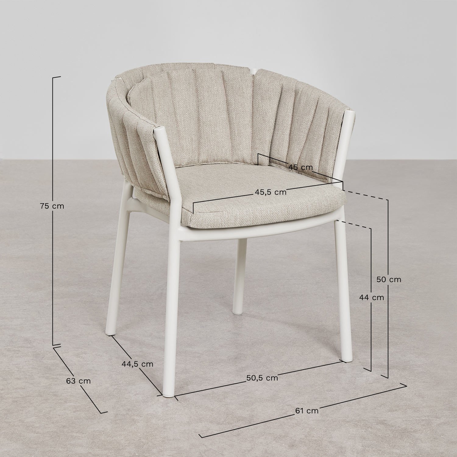 Chaise de jardin avec accoudoirs en aluminium et tissu Roderise, mesures