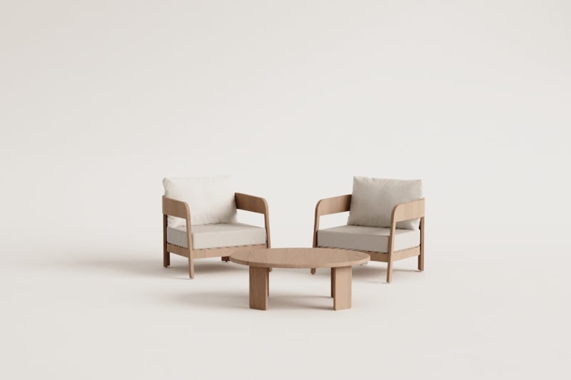 Ensemble de jardin avec 2 fauteuils et table basse en bois d'acacia Uleno