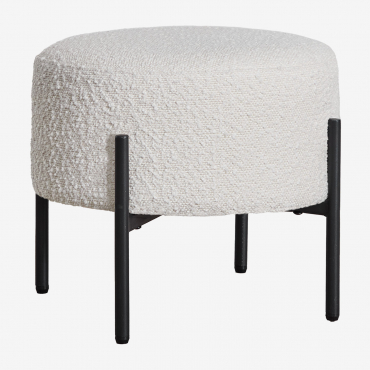 Taburée Basse En Toile Bouclée Anisa Noir Mate & Boucle Blanc - Sklum