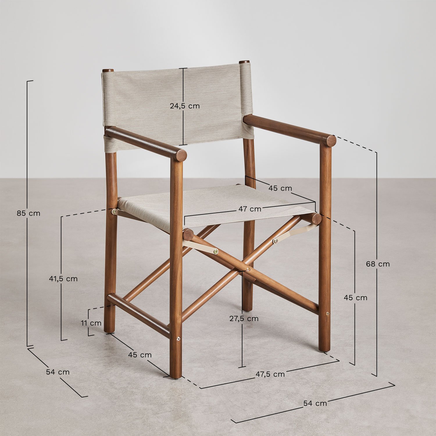 Chaise de réalisateur pliante en bois d'acacia Olivia, mesures