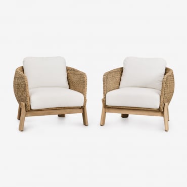Lot De 2 Fauteuils Leilan En Bois D'acacia Et Rotin Synthétique Acacia Marron Clair - Sklum