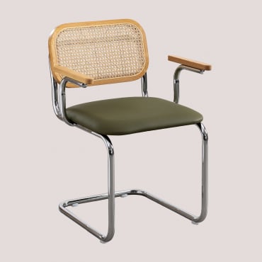 Lot De 4 Chaises De Salle À Manger En Similicuir Tento Avec Accoudoirs Vert Militaire & Gris Chromé - Sklum
