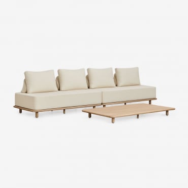 Ensemble De Salon Avec Canapé Modulaire De Jardin 2 Pièces 2 Places Et Table Basse 160x95 Cm En Acacia Portet Blanc Gardenia - Sklum