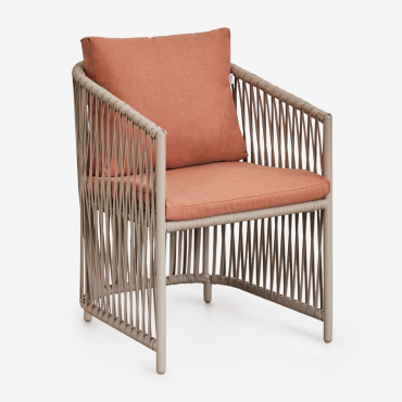 Chaise De Salle À Manger Avec Accoudoirs En Aluminium Et Corde Tressée Sophie Rouge Argile - Brun Moka - Sklum