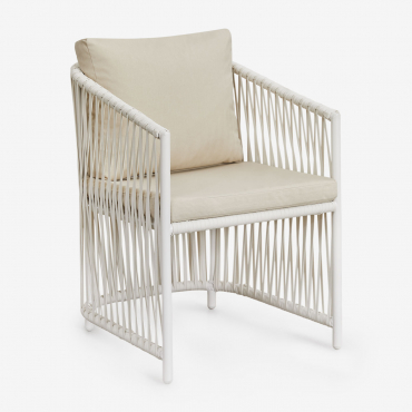 Lot De 2 Chaises De Salle À Manger Avec Accoudoirs En Aluminium Et Corde Tressée Sophie Blanc Gardenia - Sklum