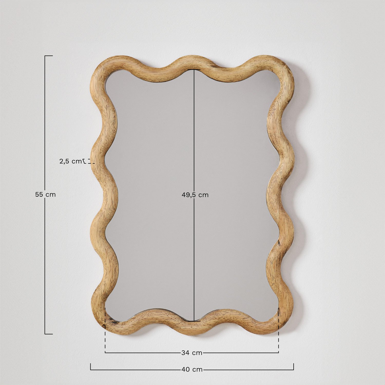 Miroir mural rectangulaire 55x40 cm en bois de chêne Tilore, mesures