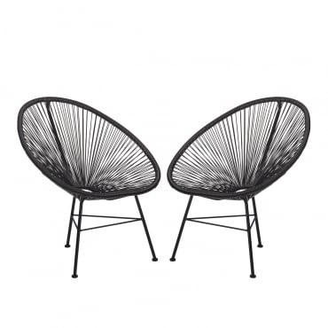 Lot De 2 Chaises De Jardin En Acier Et Osier Synthétique New Acapulco Noir - Sklum