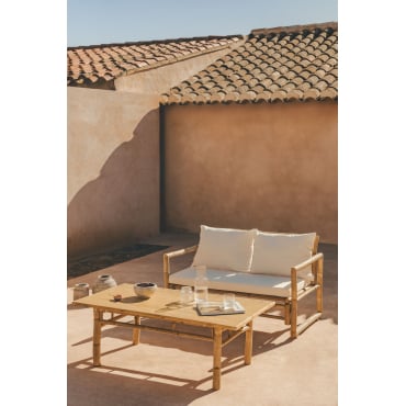 Ensemble de jardin avec canapé 2 places et table basse 90x50 cm en bambou Livayna