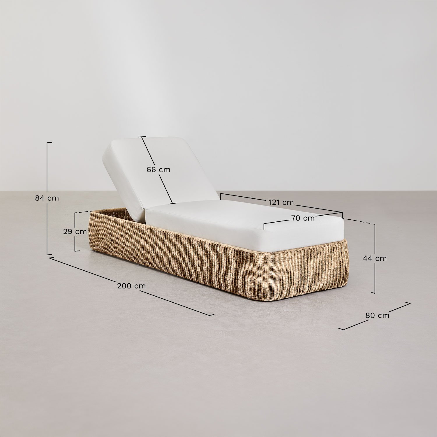 Lot de 2 chaises longues inclinables en rotin synthétique et fer Leilan, mesures