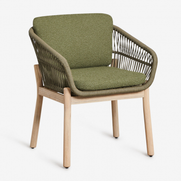 Pack De 4 Chaises De Salle À Manger Avec Accoudoirs En Bois D'acacia Et Corde Tressée Karvia Acacia Marron Clair & Bouclé Vert Sauge - Sklum