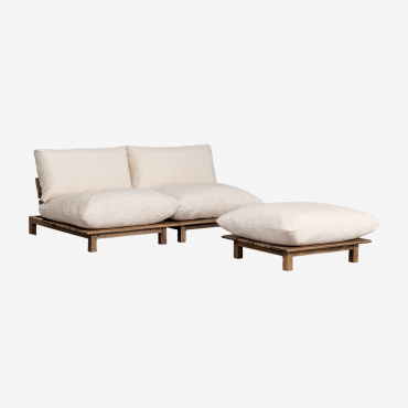 Canapé Inclinable De Jardin Modulaire 2 Pièces Avec Pouf En Bois D'acacia Brina Beige Crème - Sklum