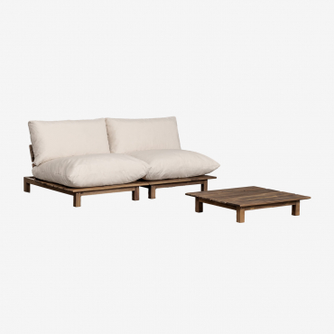 Ensemble De Salon Avec Canapé Inclinable Modulable 2 Pièces Et Table Basse En Bois D'acacia Brina Beige Crème - Sklum