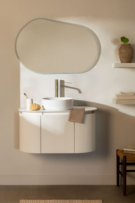 Ensemble de meuble de salle de bain suspendu en bois Carsone - Blanc