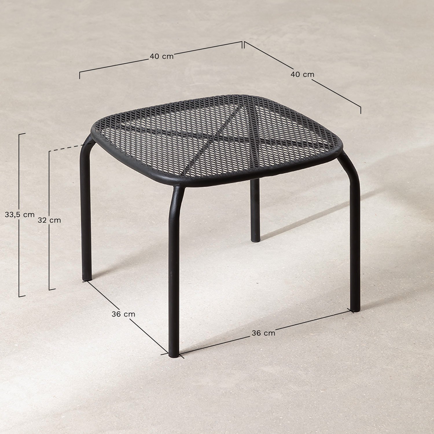 Table d'appoint de jardin carrée 40x40 cm en acier Dylha, mesures
