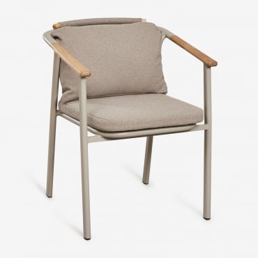 Pack De 2 Chaises De Jardin Avec Accoudoirs En Aluminium Et Tissu Bouclé Yervin Tissu Bouclé Blanc Cassé - Sklum