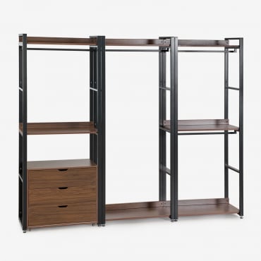 Armoire Modulaire Ouverte De 3 Pièces Avec Tiroirs En Acier Et Bois Ariaster Noir - Sklum
