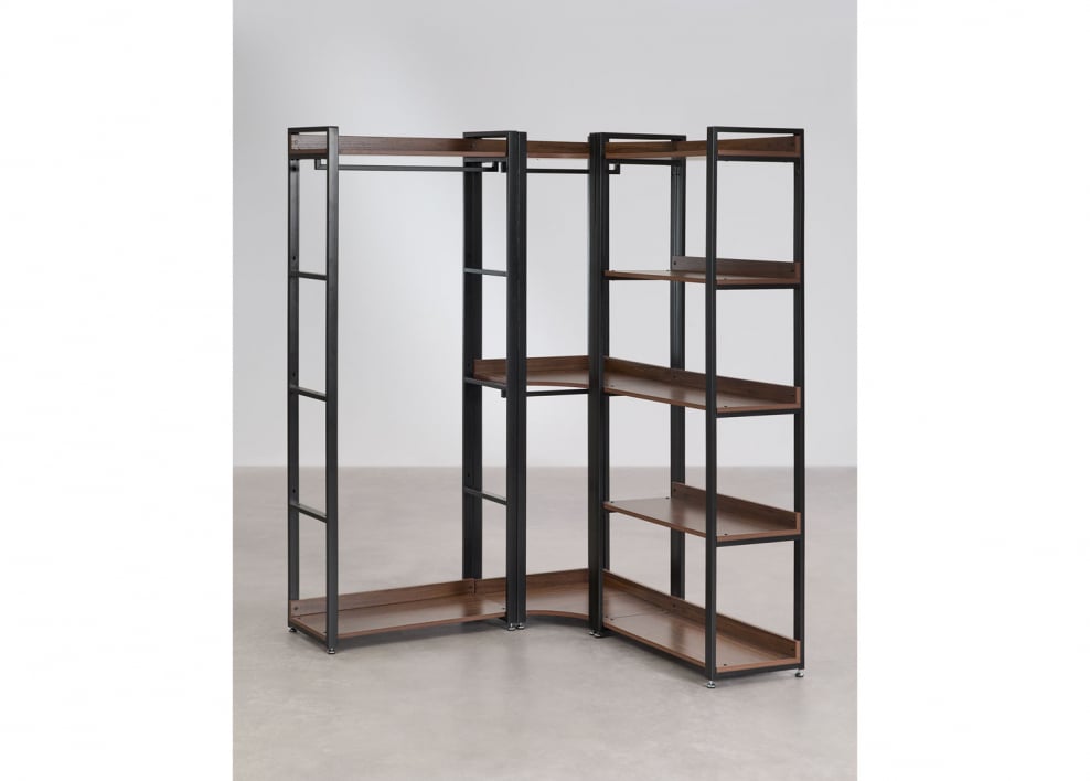 Armoire modulaire d'angle ouverte 3 pièces avec porte-manteau en acier et MDF Ariaster - Noir