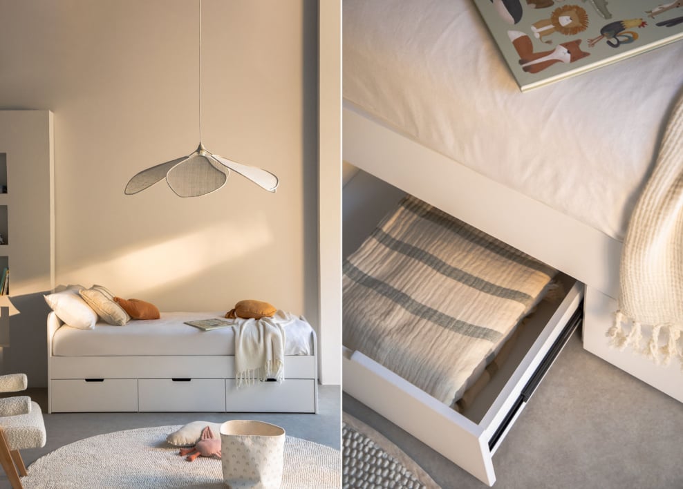 Lit pour matelas 90x190 cm avec 3 tiroirs en MDF Janete Kids