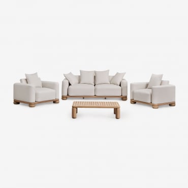Salon De Jardin Avec Canapé 2 Places, 2 Fauteuils Et Table Basse En Bois D'acacia 125x80 Cm Ioanis Acacia Marron Clair - Sklum