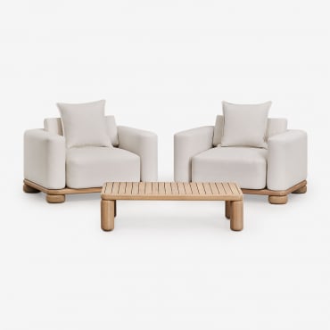 Ensemble De Jardin Avec 2 Fauteuils Et Table Basse En Bois D'acacia 125x80 Cm Ioanis Acacia Marron Clair - Sklum