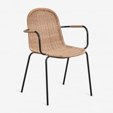 Pack De 4 Chaises De Salle À Manger Empilables Avec Accoudoirs En Rotin Synthétique Reiven Naturel - Sklum