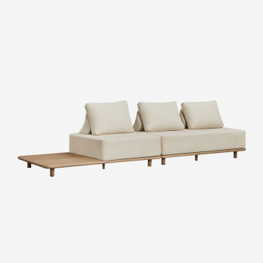 Canapé De Jardin Modulable Portet 2 Pièces Avec Chaise Longue Et Table D'appoint En Acacia Blanc Gardenia - Sklum
