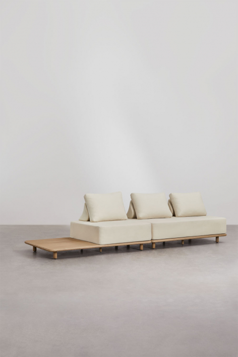 Canapé modulable avec méridienne 2 pièces et table d'appoint en acacia Portet - Acacia Marron Clair