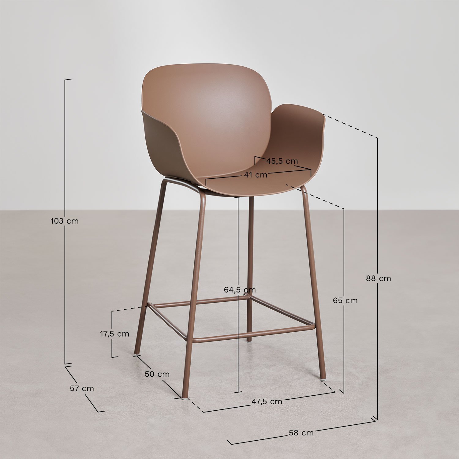 Tabouret haut en polypropylène et fer Lynette, mesures