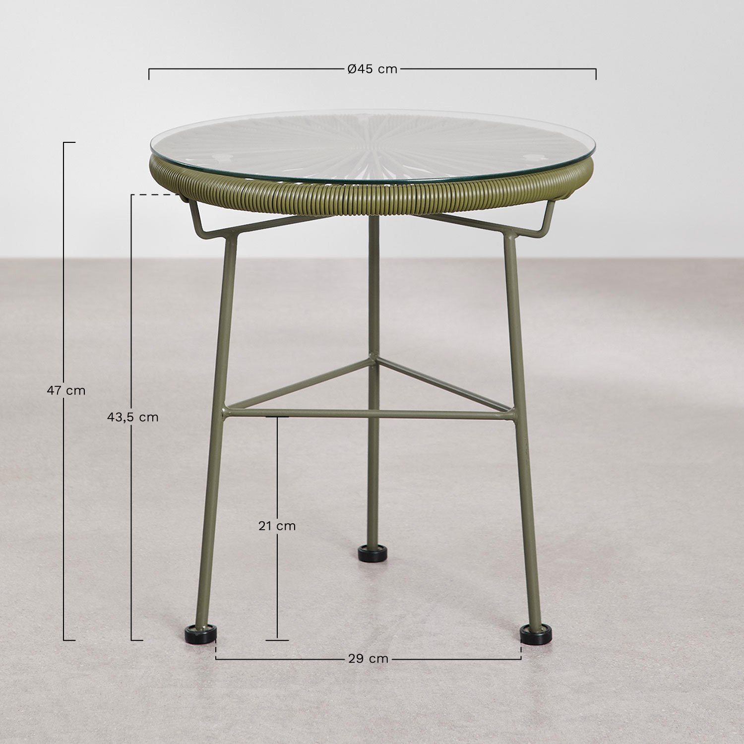 Ensemble de salon avec 2 fauteuils et table d'appoint en acier et osier synthétique New Acapulco, mesures