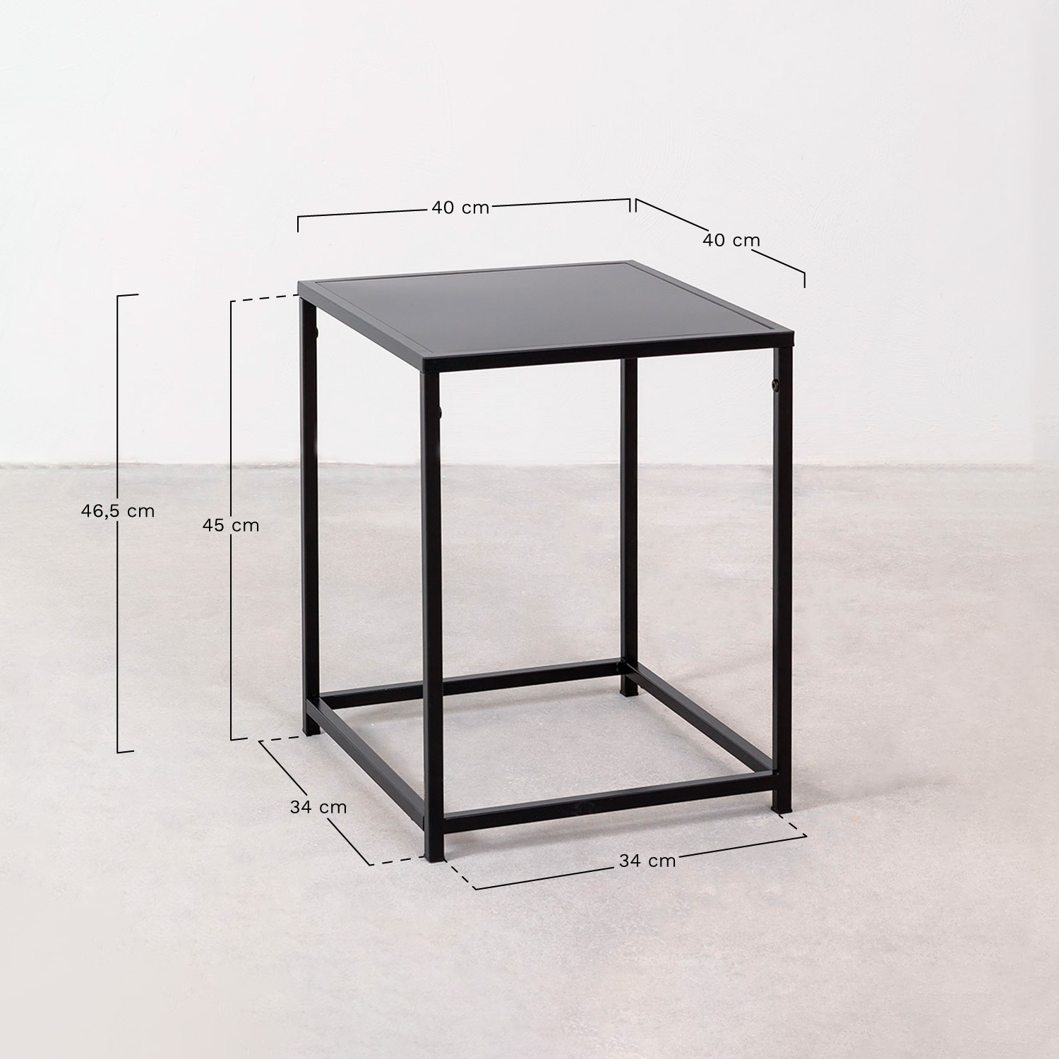 Table d'appoint carrée 40x40 cm en acier Thura, mesures