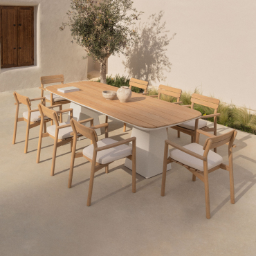 Ensemble Table Rectangulaire 260x110 Cm En Aluminium Et Bois De Teck Inkeri Et 8 Chaises De Jardin Avec Accoudoirs En Bois Saira Bois De Teck - Sklum