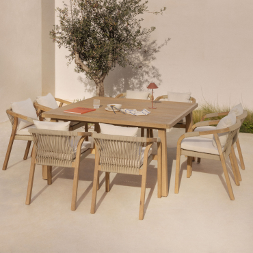 Ensemble Table Carrée 150x150 Cm Et 8 Chaises De Jardin Avec Accoudoirs En Bois D'acacia De Dubaï Blanc Gardenia & Acacia Rustique Marron - Sklum