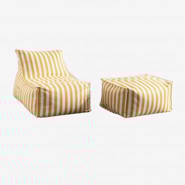 Ensemble De Jardin Avec Fauteuil Et Pouf En Tissu Sandel Jaune Curri - Sklum