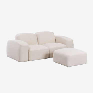 Canapé Modulable 2 Pièces Et Pouf Bastian Tissu Chenille Épais Blanc - Sklum