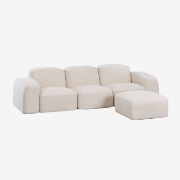 Canapé Modulable 3 Pièces Et Pouf Bastian Tissu Chenille Épais Blanc - Sklum