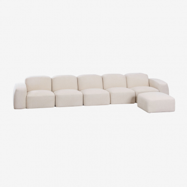 Canapé Modulable 5 Pièces Et Pouf Bastian Tissu Chenille Épais Blanc - Sklum