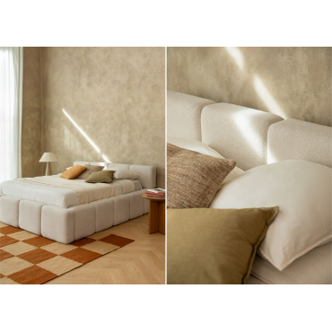 Lit avec coffre de rangement relevable en tissu bouclé Jolcem