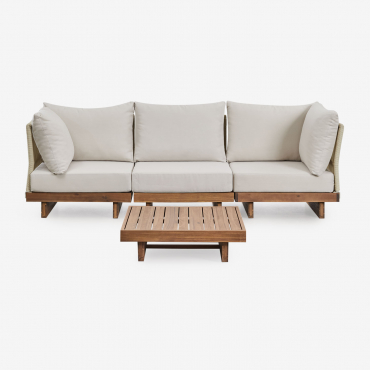 Ensemble De Jardin Avec Canapé Modulaire 3 Pièces Avec 2 Fauteuils D'angle Et Table Basse En Bois D'acacia Dailin Brun Acacia - Sklum