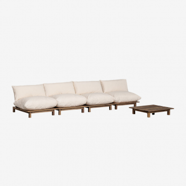 Ensemble De Jardin Avec Canapé De Jardin Inclinable Modulable 4 Pièces Et Table Basse En Bois D'acacia Brina Beige Crème - Sklum