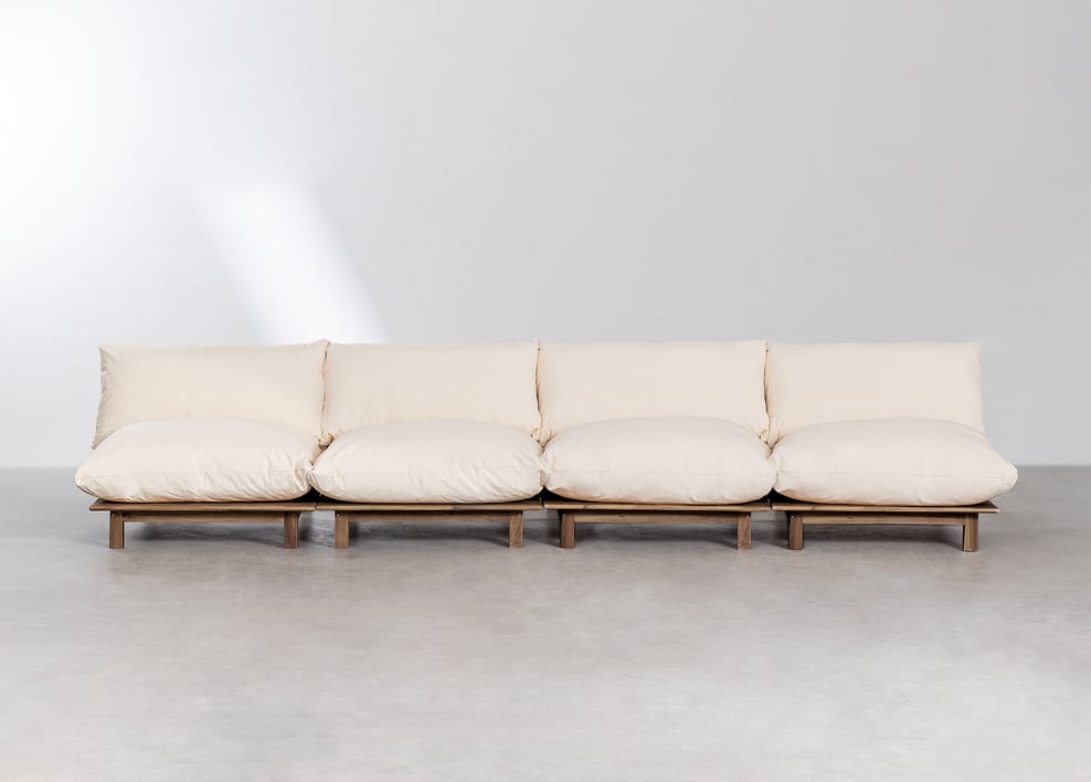 Canapé modulaire inclinable en 4 pièces en bois d'acacia Brina