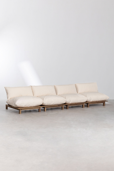 Canapé modulaire inclinable 4 pièces en bois d'acacia Brina - Beige Crème