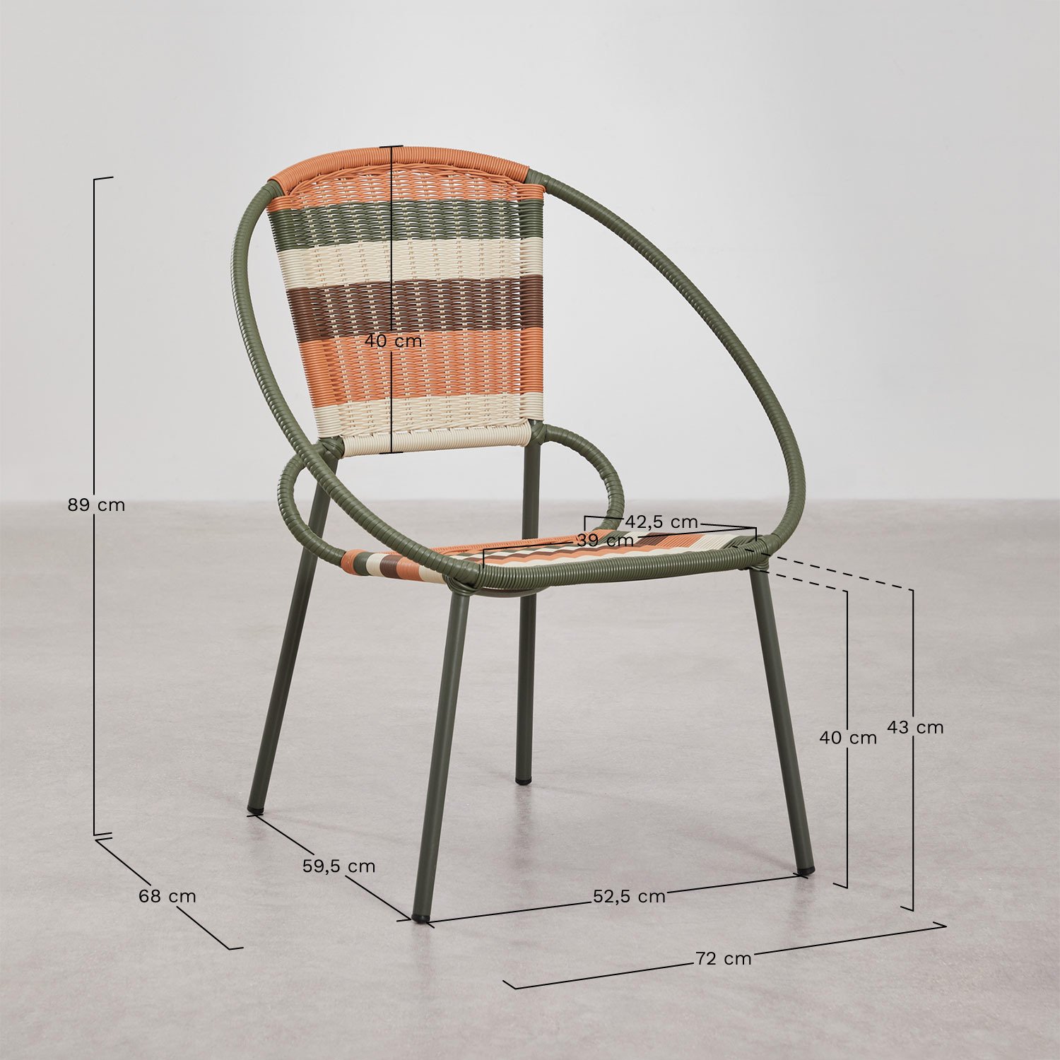 Chaise empilable en acier et osier synthétique Texas, mesures